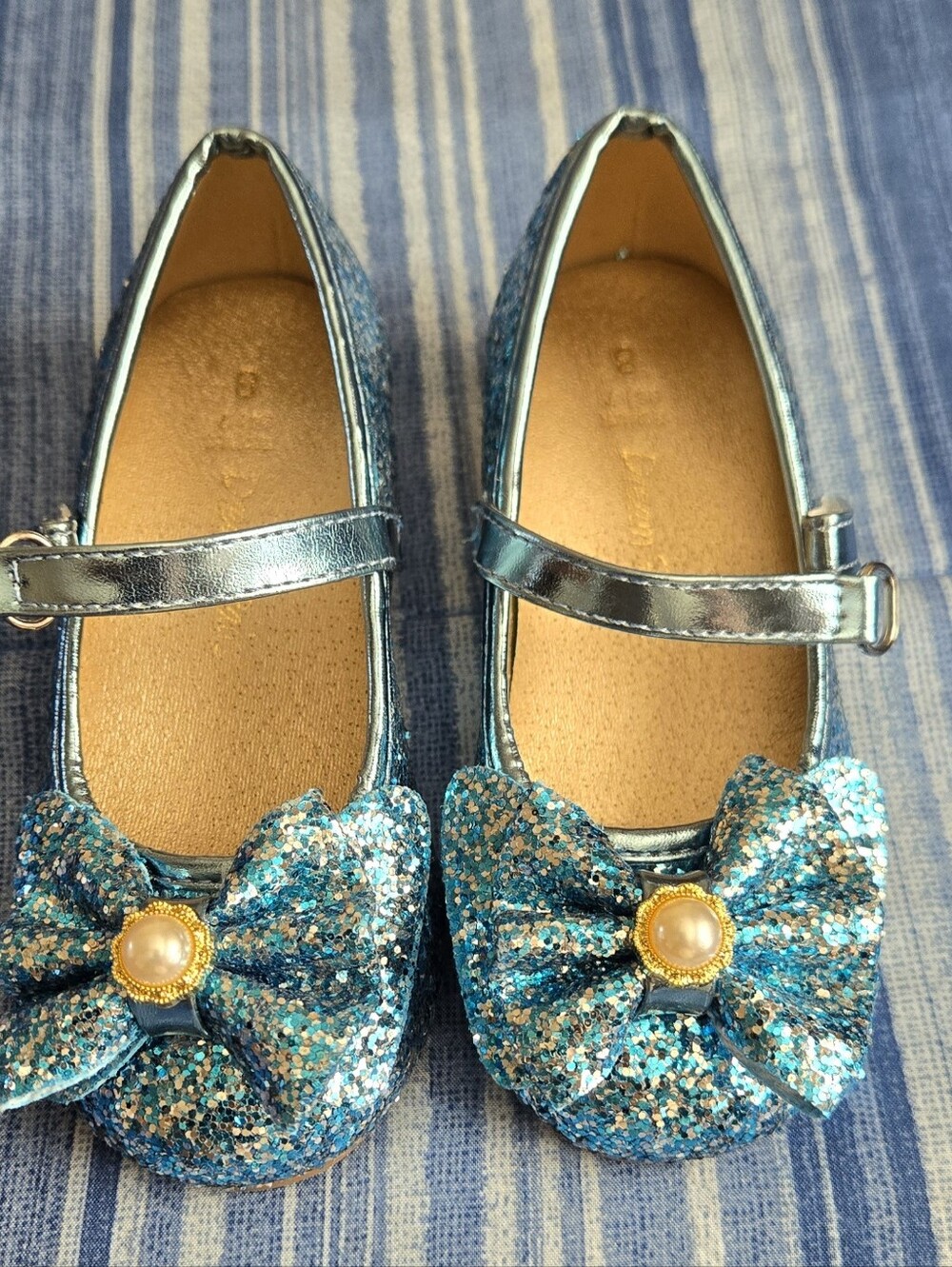Sparkling Blue Glitter Mary Jane Shoes for Kids